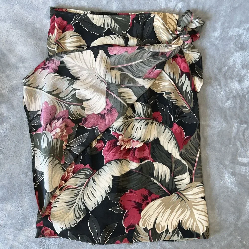 Dana Buchman Vintage Womens 4 100% Silk Floral Wrap & Tie Lined Skirt - Picture 3 of 8
